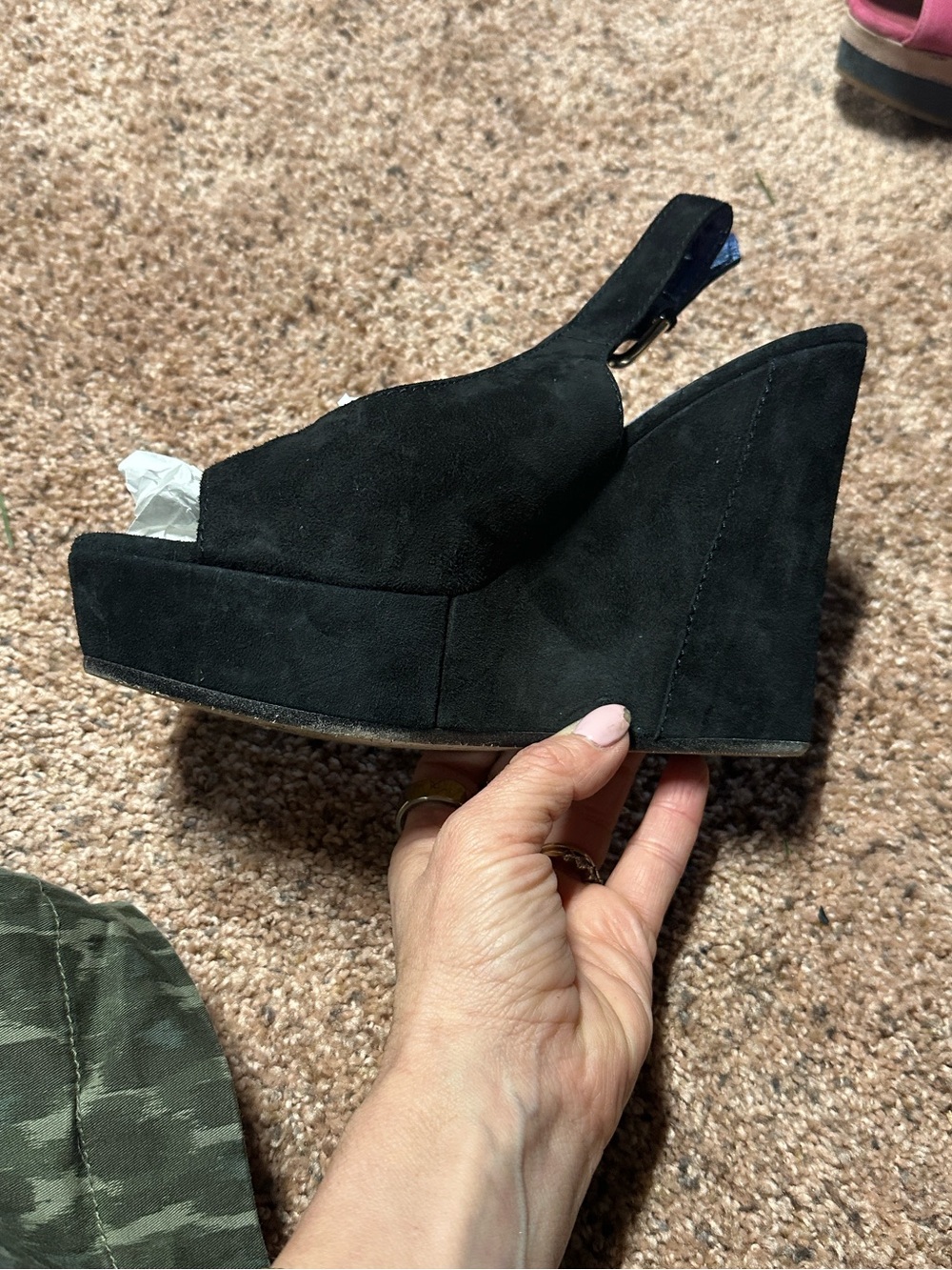 Rangoni Black Suede Wedge Sandals